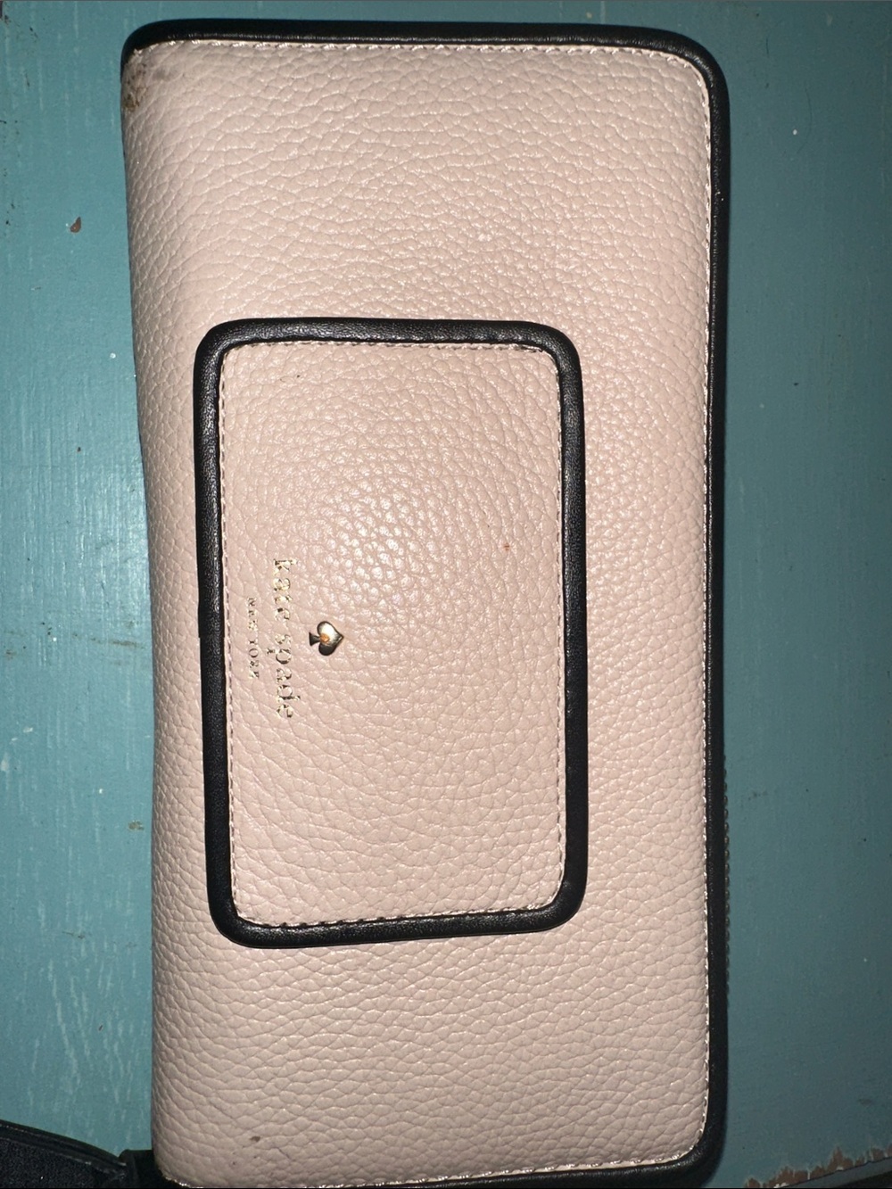 kate spade Blush Pink Pebbled Leather Wallet with Black Trim